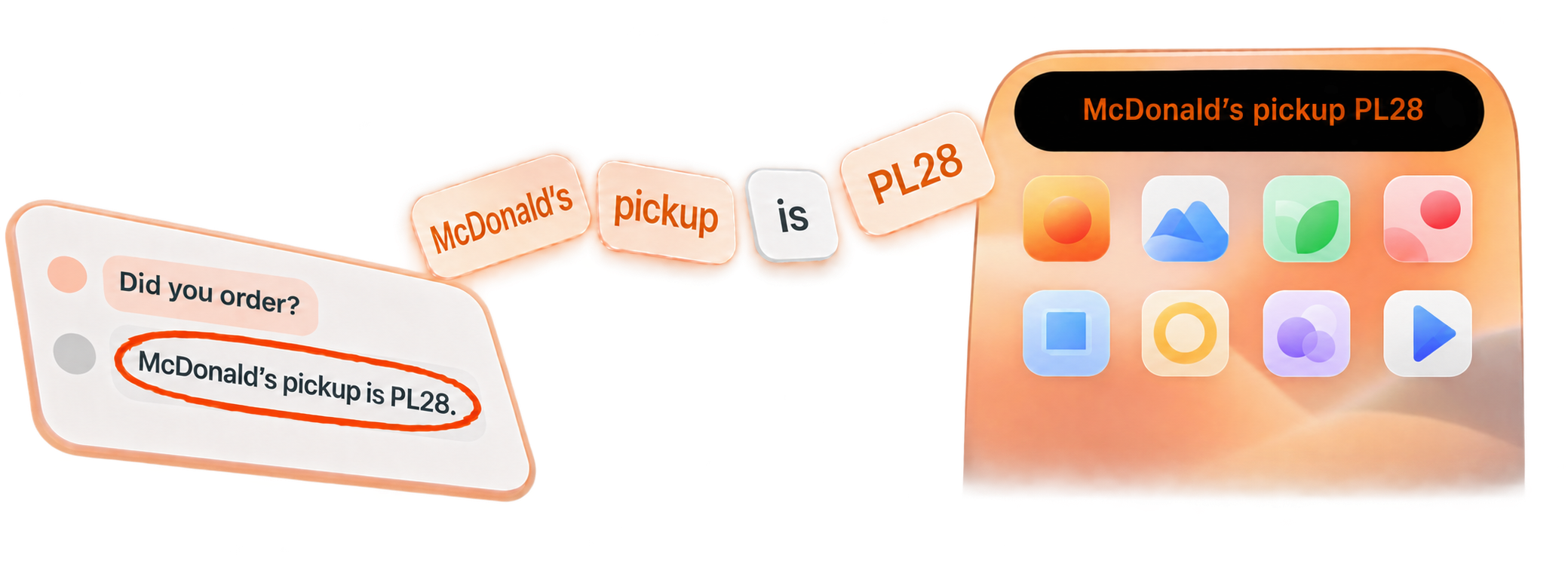 Circle a pickup code in a chat, select the useful words, and pin them to Dynamic Island